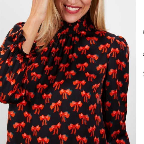Tucker Stella Top Black Bows in Stretch Georgette Silk Blouse - Picture 1 of 1
